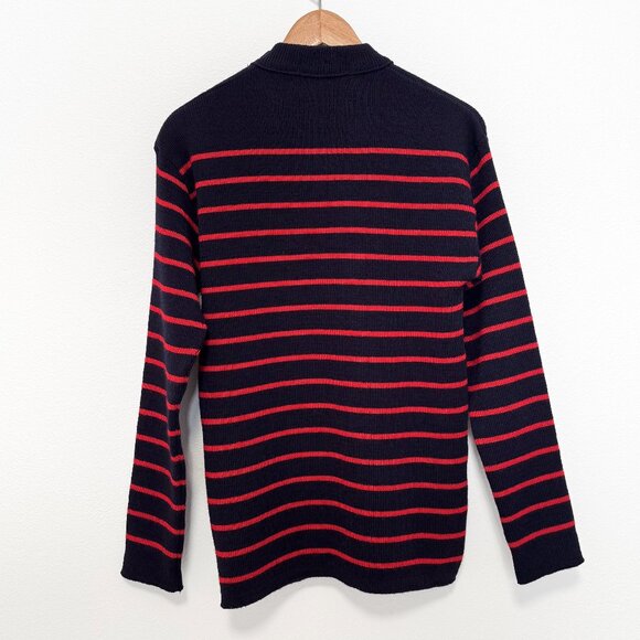 Vintage Rutland Knitwear Navy and Red Stripe British Wool Sweater Size 40/42 - Picture 2 of 12